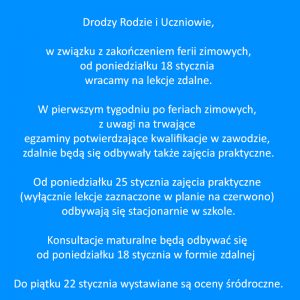 informacja na temat ferii zimowych 2021