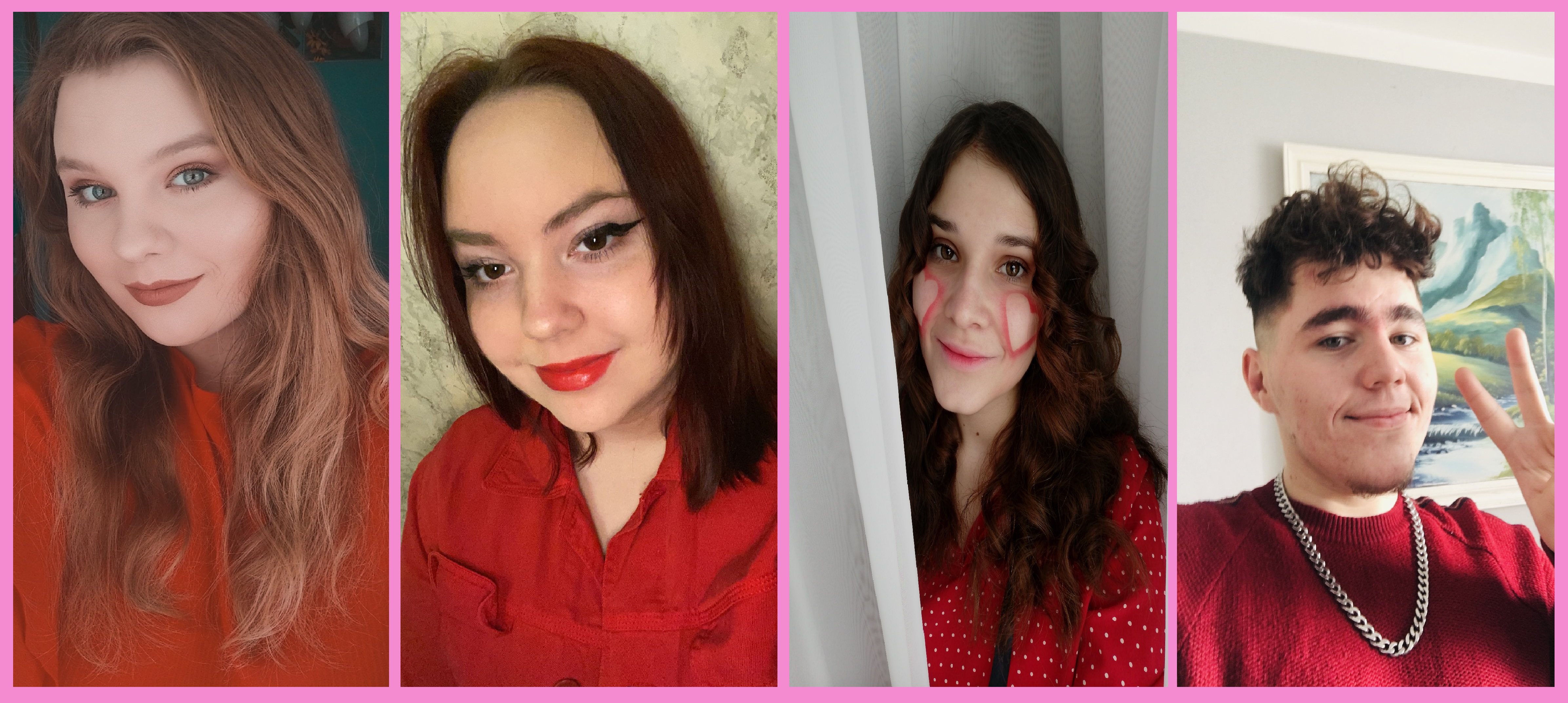 cztery osoby, wszystkie ubrane na czerwono