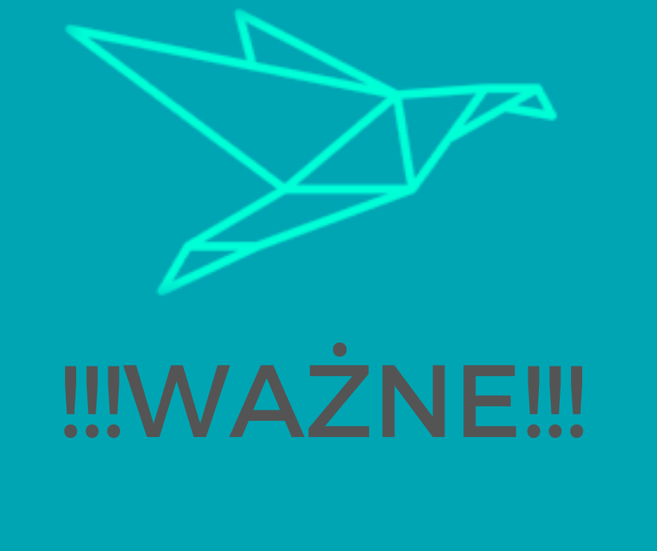 niebieskie tło,logo grafika ptak, napis ważne