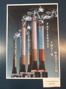 plakat, kominy, kominów wystają papierosy