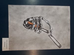 plakat, koścista ręka trzyma papieros